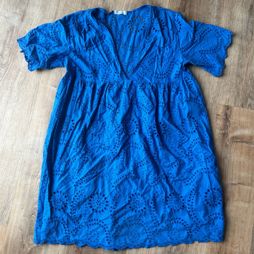 Royal Blue Eyelet Bathing Suit Coverup, Size Large. 100% Cotton